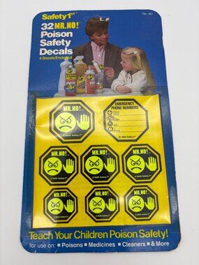 Vintage 1985 Safety 1st MR NO Poison Safety Decals 32 Stickers New Old Stock 301